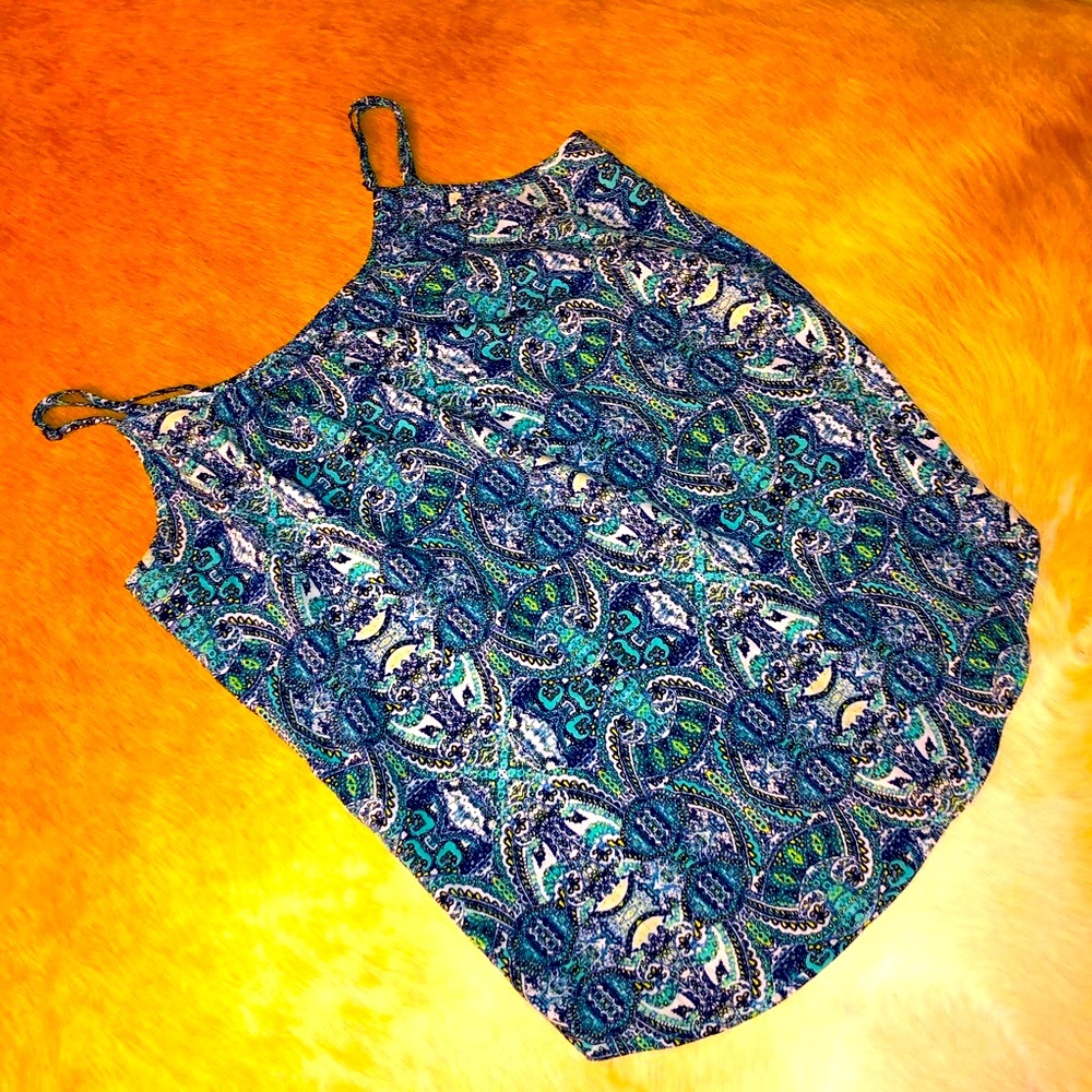Time & Tru S green & blue patterned Tank